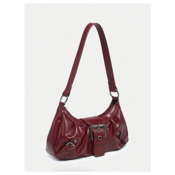 Verdusa Women's Y2k Purse Top Handle Shoulder Bag Buckle Punk Hobo Clutch Purses Bags Dark Red One-Size
