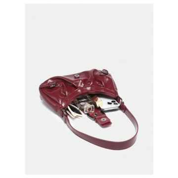 Verdusa Women's Y2k Purse Top Handle Shoulder Bag Buckle Punk Hobo Clutch Purses Bags Dark Red One-Size