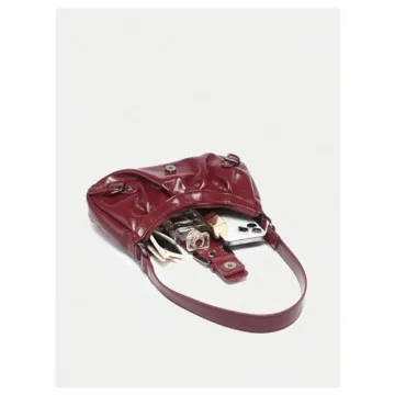 Verdusa Women's Y2k Purse Top Handle Shoulder Bag Buckle Punk Hobo Clutch Purses Bags Dark Red One-Size