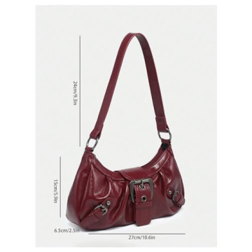 Verdusa Women's Y2k Purse Top Handle Shoulder Bag Buckle Punk Hobo Clutch Purses Bags Dark Red One-Size