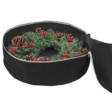 Primode Christmas Wreath Storage Bag 24"- Garland Wreaths Container with Handles - Durable 600D Oxford Polyester Material Holiday Wreaths Storage Holder 24” (Black)