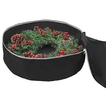 Primode Christmas Wreath Storage Bag 24"- Garland Wreaths Container with Handles - Durable 600D Oxford Polyester Material Holiday Wreaths Storage Holder 24” (Black)