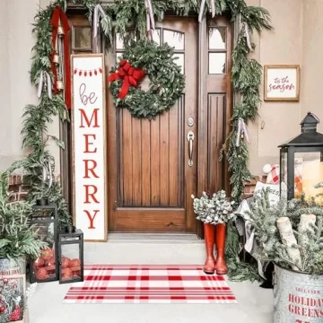 Red and White Christmas Plaid Rug 28x43