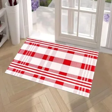 Red and White Christmas Plaid Rug 28x43