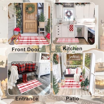 Red and White Christmas Plaid Rug 28x43