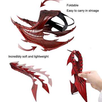 Alodidae Dragon Costumes Set Devil Wings Demon Tail Dino Mask for Halloween Masquerade Party Cosplay...