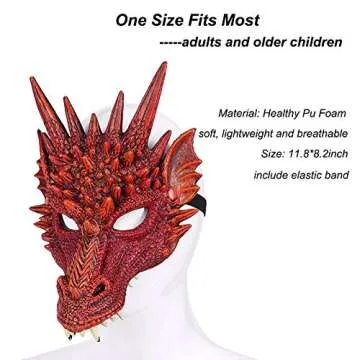 Alodidae Dragon Costumes Set Devil Wings Demon Tail Dino Mask for Halloween Masquerade Party Cosplay (Red)