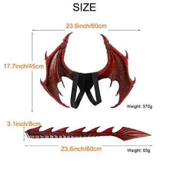 Alodidae Dragon Costumes Set Devil Wings Demon Tail Dino Mask for Halloween Masquerade Party Cosplay (Red)