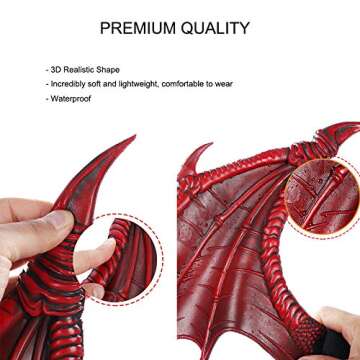 Alodidae Dragon Costumes Set Devil Wings Demon Tail Dino Mask for Halloween Masquerade Party Cosplay (Red)