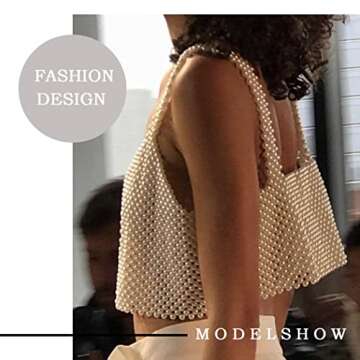 Aiosy Pearls Body Chain Bra Women Beaded Tank Tops Vest Crop Top Sexy Sleeveless Cover Ups Chest Chains Handmade Rave Body Jewelry Festival Party