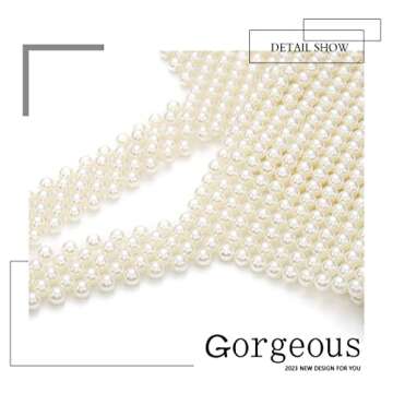 Aiosy Pearls Body Chain Bra Women Beaded Tank Tops Vest Crop Top Sexy Sleeveless Cover Ups Chest Chains Handmade Rave Body Jewelry Festival Party