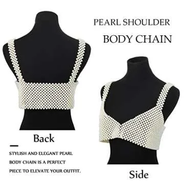 Aiosy Pearls Body Chain Bra Women Beaded Tank Tops Vest Crop Top Sexy Sleeveless Cover Ups Chest Chains Handmade Rave Body Jewelry Festival Party