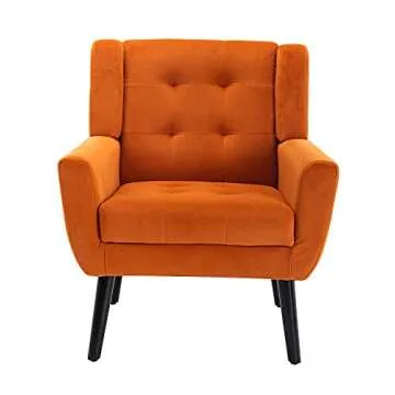 Dolonm Midcentury Modern Accent Chair with Arms, Upholstered Fabric Reading Side Chair Tufted Back Decorative Wingback Chair for Living Room Bedroom (Orange)