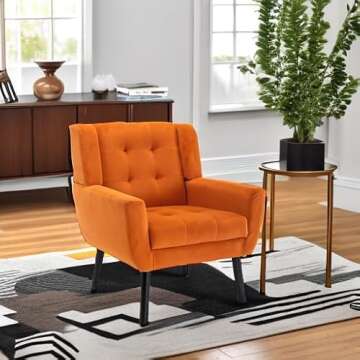 Dolonm Midcentury Modern Accent Chair with Arms, Upholstered Fabric Reading Side Chair Tufted Back Decorative Wingback Chair for Living Room Bedroom (Orange)