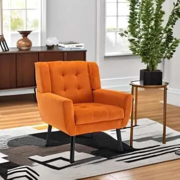 Dolonm Midcentury Modern Accent Chair with Arms, Upholstered Fabric Reading Side Chair Tufted Back Decorative Wingback Chair for Living Room Bedroom (Orange)
