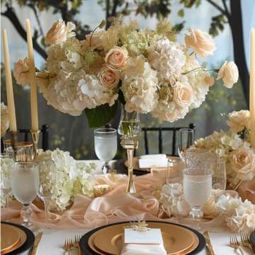 Auihiay 64pcs Silk Hydrangea Artificial Flowers, Champagne Artificial Hydrangea Flowers with Stems, Full Hydrangea Flowers for Wedding Centerpieces, Home, Garden, Party Decoration (Champagne)