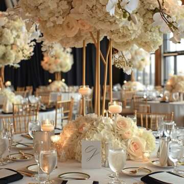 Auihiay 64pcs Silk Hydrangea Artificial Flowers, Champagne Artificial Hydrangea Flowers with Stems, Full Hydrangea Flowers for Wedding Centerpieces, Home, Garden, Party Decoration (Champagne)