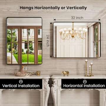 JISOSO Black Bathroom Mirror, 24x32 Inch Thick Rectangle Metal Framed Wall Mirror, Modern Round Corner Bathroom Vanity Mirror for Over Sink, Bedroom, Living Room, Entryway