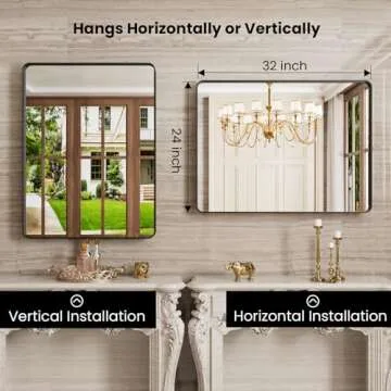 JISOSO Black Bathroom Mirror, 24x32 Inch Thick Rectangle Metal Framed Wall Mirror, Modern Round Corner Bathroom Vanity Mirror for Over Sink, Bedroom, Living Room, Entryway