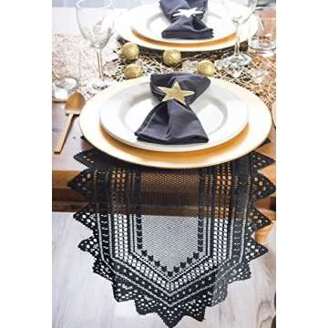 Elegant DII Black Lace Table Runner for Halloween Décor