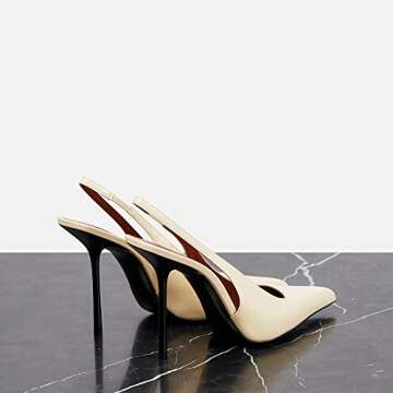 THESHY Women's Pointed Toe High Stiletto Heels Slingback Stretch Slip-on Pumps Backless Patent Leath...