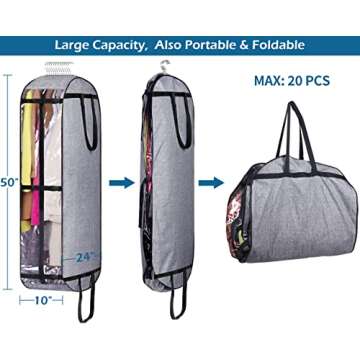 MISSLO Hanging Garment Bags for Travel Suit Bags for Closet Storage 50" Moving Bags for Clothes Dress Cover for Coat, Jacket, Shirt, Clothing