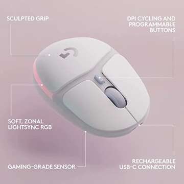 Logitech G705 Wireless Gaming Mouse, Customizable LIGHTSYNC RGB Lighting, Lightspeed Wireless, Bluetooth Connectivity, Lightweight, PC/Mac/Laptop - White Mist