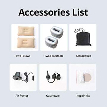 TOYOUN Inflatable Car Air Mattress with Pump, Headboard, 2 Pillows, Footstools Blow up Air Bed Mattress for Car SUV Truck Back Seat Portable Compact Twin Size Air Mattress for Travel and Camping, Gray