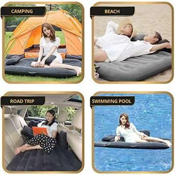 TOYOUN Inflatable Car Air Mattress with Pump, Headboard, 2 Pillows, Footstools Blow up Air Bed Mattress for Car SUV Truck Back Seat Portable Compact Twin Size Air Mattress for Travel and Camping, Gray