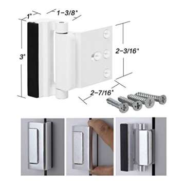 2 Pack Door Reinforcement Locks with 8 Screws, Home Security Door Lock for Toddler, Childproof Door Lock Night Lock Withstand 800 Lbs White
