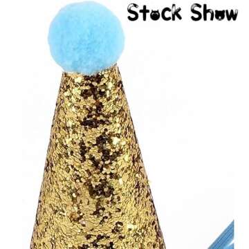 Stock Show Pet Cute Birthday Party Cone Hat and Bow tie Collar Set with Adjustable Headband and Pom-poms Topper for Small Medium Dogs Cats Pets, Blue