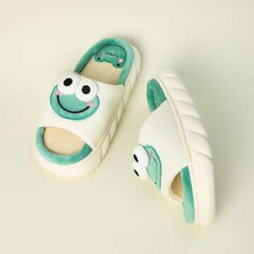 Gaolinci Cartoon Animal Shape Slippers, Womens Four Seasons Home Linen Slippers (Frog-US 6.5-7.5)