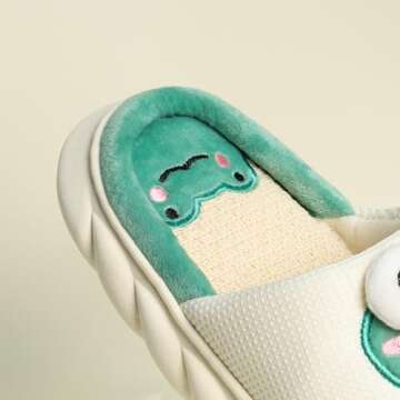 Gaolinci Cartoon Animal Shape Slippers, Womens Four Seasons Home Linen Slippers (Frog-US 6.5-7.5)