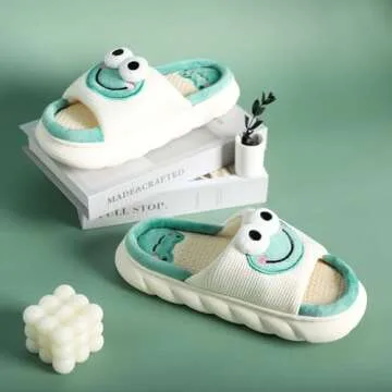 Gaolinci Cartoon Animal Shape Slippers, Womens Four Seasons Home Linen Slippers (Frog-US 6.5-7.5)