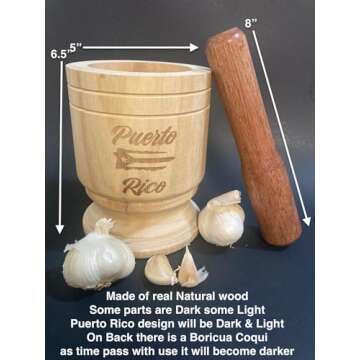 Puerto Rico Pilon - Traditional Puerto Rican Wooden Mortar and Pestle for Authentic Boricua Latin Fl...