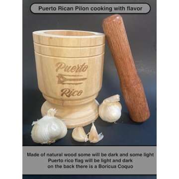 Puerto Rico Pilon - Traditional Puerto Rican Wooden Mortar and Pestle for Authentic Boricua Latin Flavor!