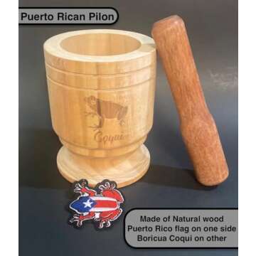 Puerto Rico Pilon - Traditional Puerto Rican Wooden Mortar and Pestle for Authentic Boricua Latin Flavor!