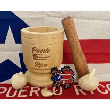 Puerto Rico Pilon - Traditional Puerto Rican Wooden Mortar and Pestle for Authentic Boricua Latin Flavor!