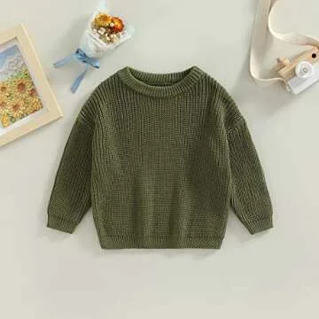 Afunbaby Baby Girl Boy Knit Sweater Blouse Pullover Sweatshirt Warm Crewneck Long Sleeve Tops for Infant Toddler (0-3 Months,Army Green)