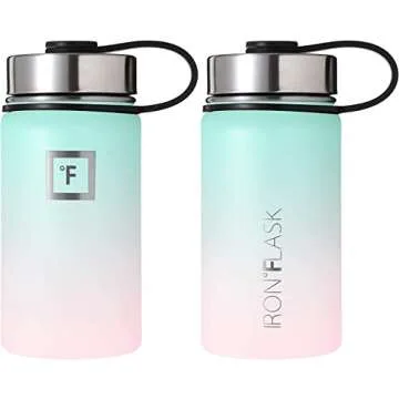 IRON °FLASK Camping & Hiking Hydration Flask with 3 Lids - Stainless Steel, Double Walled & Vacuum Insulated Water Bottle - Leak Proof & BPA Free (Bubble Gum, Straw - 14 oz)