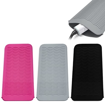 3PCS Silicone Heat Resistant Mat Pouch for Hair Tools - Black, Grey, Pink