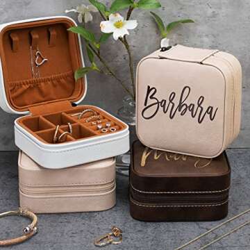 Personalized Leather Jewelry Box with Name, Custom Engraved Jewelry Organizer Case - Adjustable Compartments Jewelry Travel Case, Personalized Gifts for Women, Gifts for Mom, Her, Wife, Teal