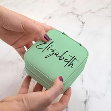 Personalized Leather Jewelry Box with Name, Custom Engraved Jewelry Organizer Case - Adjustable Compartments Jewelry Travel Case, Personalized Gifts for Women, Gifts for Mom, Her, Wife, Teal