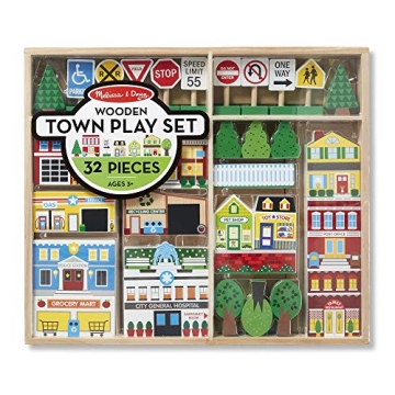 Melissa & Doug Wooden Town Play Set for Kids with Storage