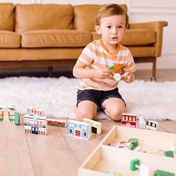 Melissa & Doug Wooden Town Play Set for Kids with Storage