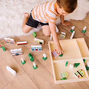 Melissa & Doug Wooden Town Play Set for Kids with Storage