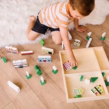 Melissa & Doug Wooden Town Play Set for Kids with Storage