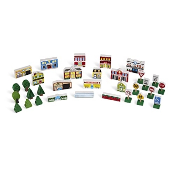 Melissa & Doug Wooden Town Play Set for Kids with Storage