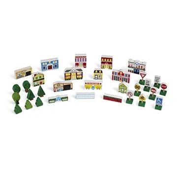 Melissa & Doug Wooden Town Play Set for Kids with Storage