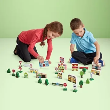 Melissa & Doug Wooden Town Play Set for Kids with Storage
